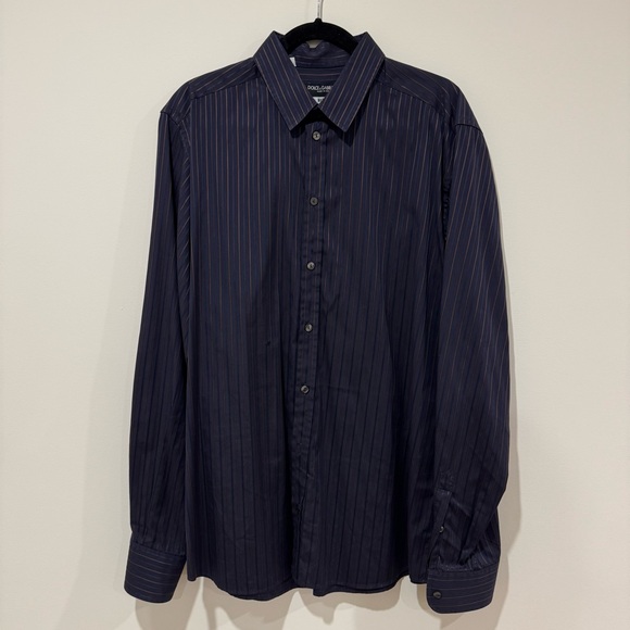 Dolce & Gabanna Martini mens navy long sleeve button down brown striped shirt - Picture 1 of 4